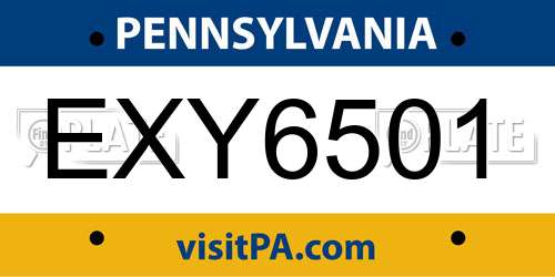 EXY6501 Pennsylvania License Plate