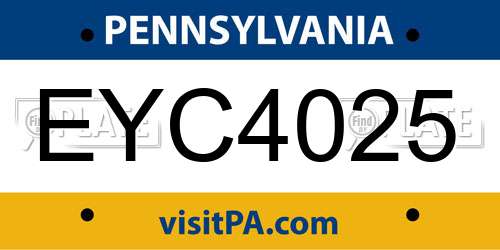 EYC4025 Pennsylvania License Plate