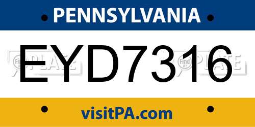 EYD7316 Pennsylvania License Plate