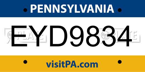 EYD9834 Pennsylvania License Plate