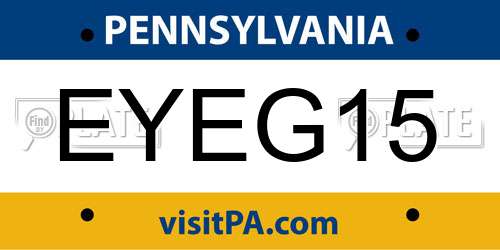 EYEG15 Pennsylvania License Plate