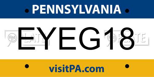 EYEG18 Pennsylvania License Plate