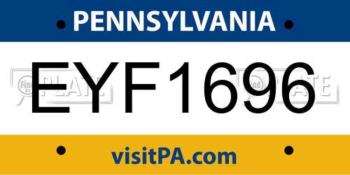 EYF1696 Pennsylvania License Plate