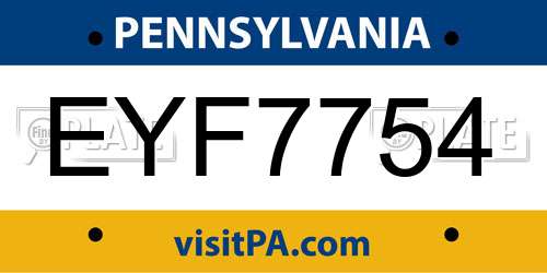 EYF7754 Pennsylvania License Plate