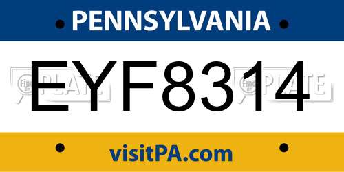 EYF8314 Pennsylvania License Plate