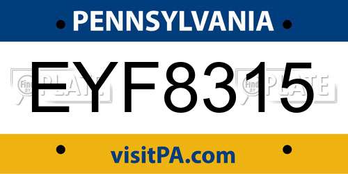 EYF8315 Pennsylvania License Plate