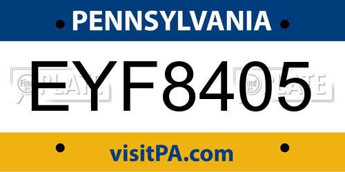 EYF8405 Pennsylvania License Plate