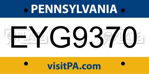 EYG9370 Pennsylvania License Plate
