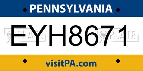 EYH8671 Pennsylvania License Plate