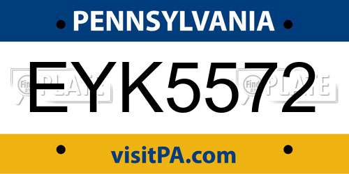 EYK5572 Pennsylvania License Plate