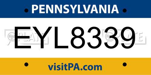 EYL8339 Pennsylvania License Plate