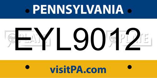 EYL9012 Pennsylvania License Plate