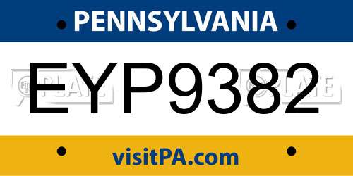 EYP9382 Pennsylvania License Plate