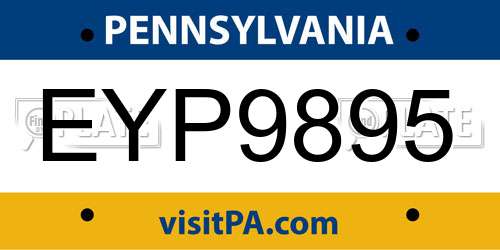 EYP9895 Pennsylvania License Plate