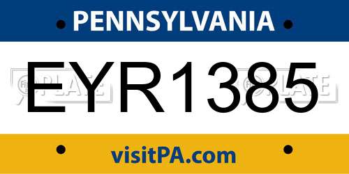 EYR1385 Pennsylvania License Plate