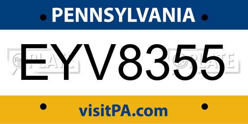 EYV8355 Pennsylvania License Plate