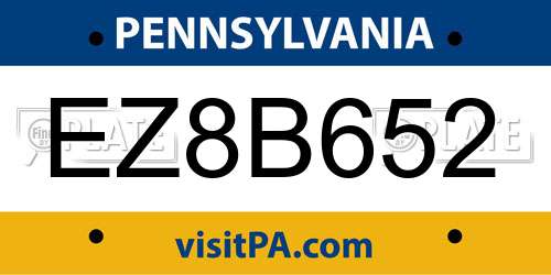EZ8B652 Pennsylvania License Plate