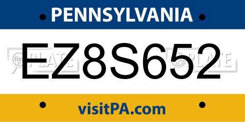 EZ8S652 Pennsylvania License Plate