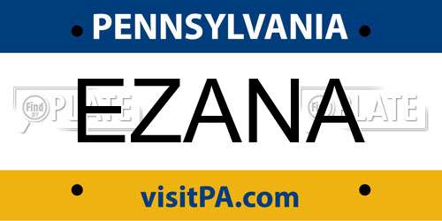 EZANA Pennsylvania License Plate