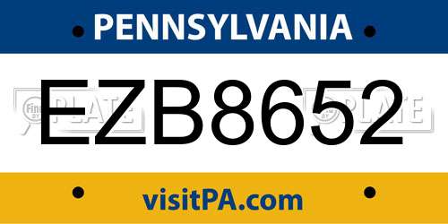 EZB8652 Pennsylvania License Plate