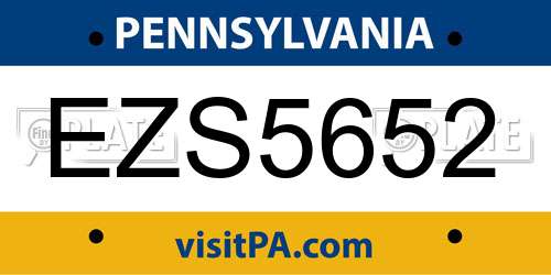 EZS5652 Pennsylvania License Plate