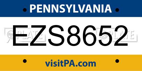 EZS8652 Pennsylvania License Plate