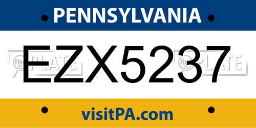 EZX5237 Pennsylvania License Plate