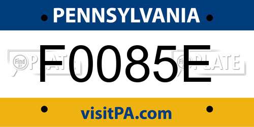 F0085E Pennsylvania License Plate