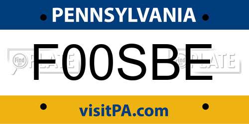 F00SBE Pennsylvania License Plate