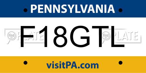F18GTL Pennsylvania License Plate