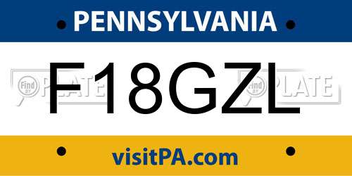 F18GZL Pennsylvania License Plate