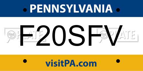 F20SFV Pennsylvania License Plate
