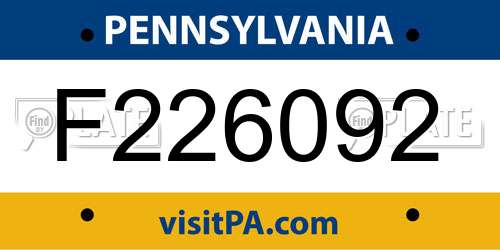 F226092 Pennsylvania License Plate