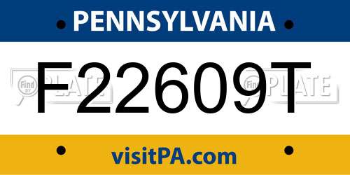 F22609T Pennsylvania License Plate