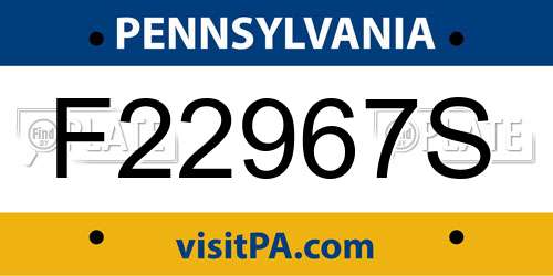 F22967S Pennsylvania License Plate