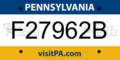 F27962B Pennsylvania License Plate