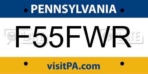 F55FWR Pennsylvania License Plate