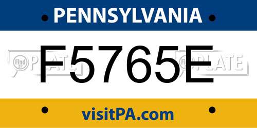 F5765E Pennsylvania License Plate