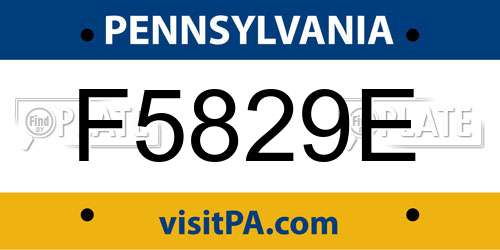 F5829E Pennsylvania License Plate