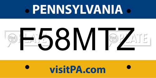 F58MTZ Pennsylvania License Plate
