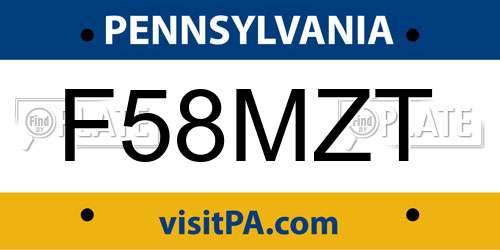 F58MZT Pennsylvania License Plate