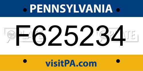 F625234 Pennsylvania License Plate
