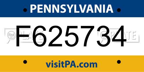 F625734 Pennsylvania License Plate