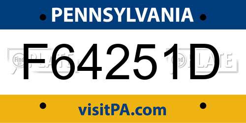 F64251D Pennsylvania License Plate