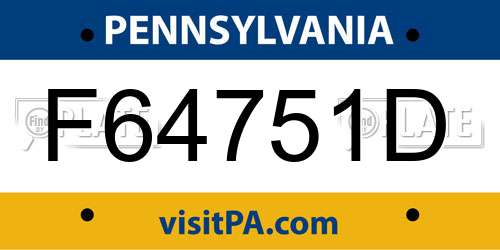 F64751D Pennsylvania License Plate