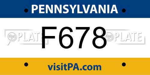 F678 Pennsylvania License Plate