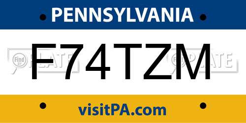 F74TZM Pennsylvania License Plate