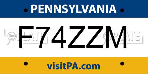 F74ZZM Pennsylvania License Plate