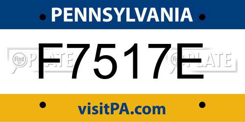 F7517E Pennsylvania License Plate