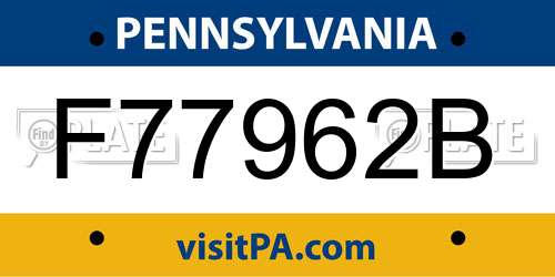 F77962B Pennsylvania License Plate